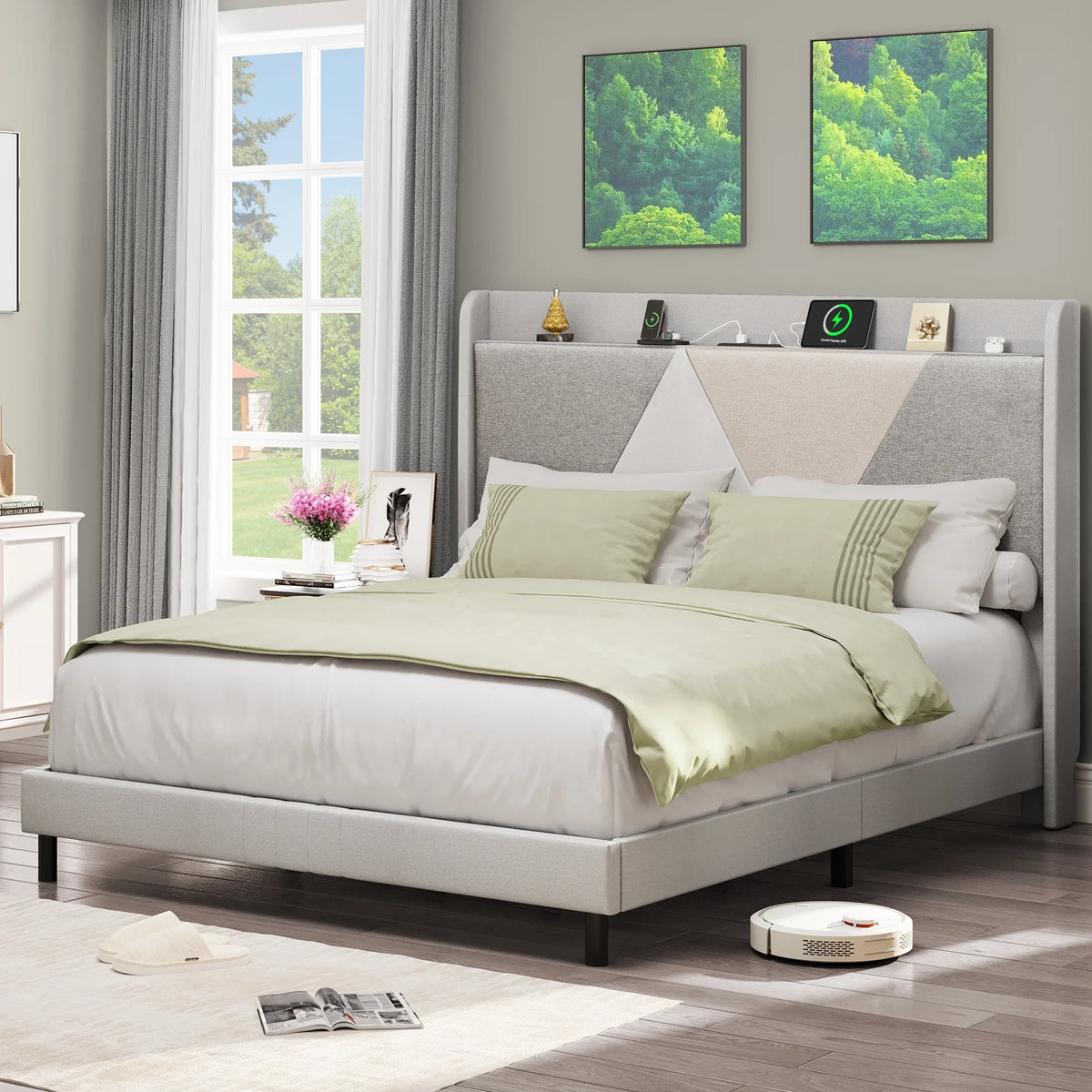 Queen Size Bed Frame with Type-C & USB Ports K344177