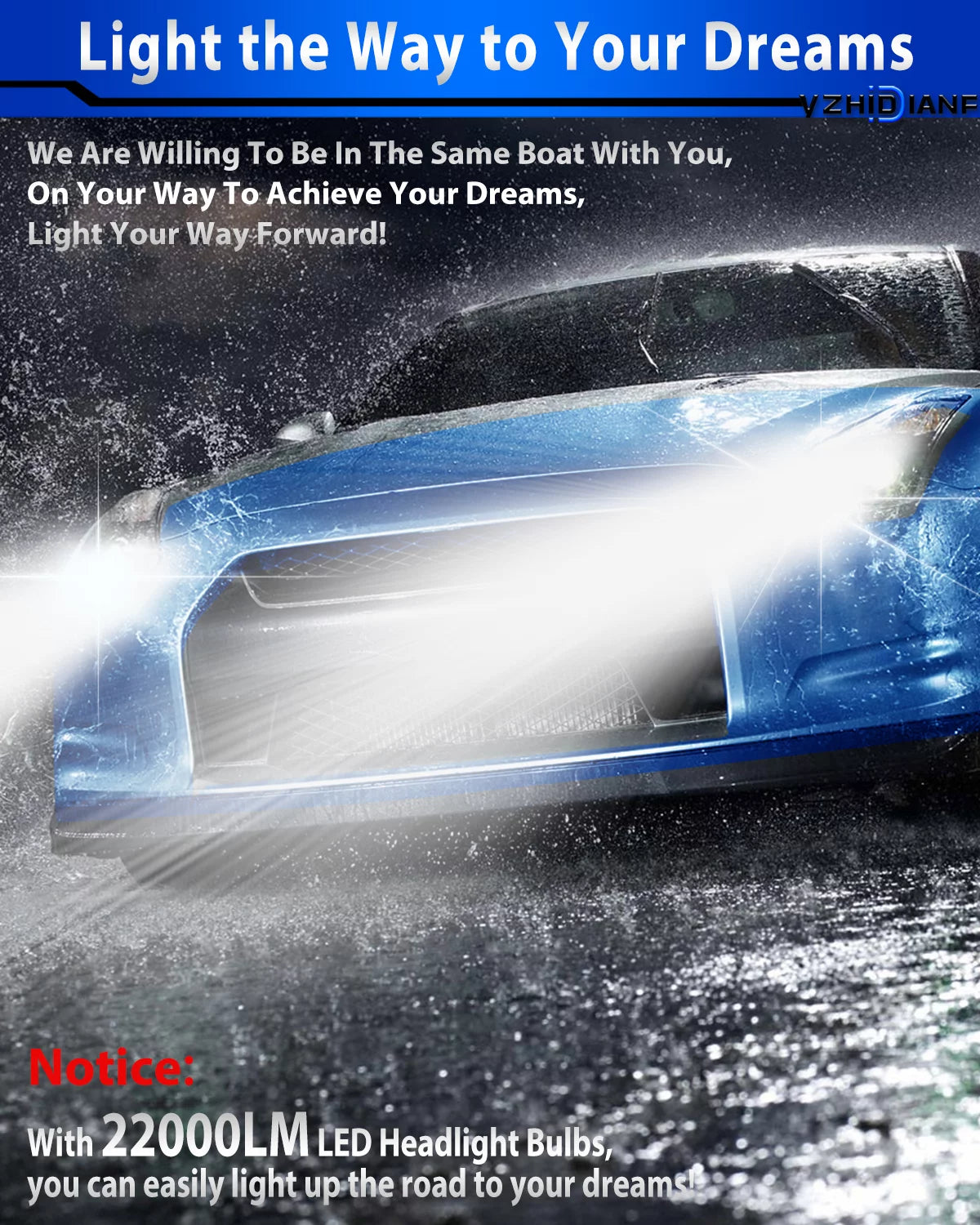 2023 Upgraded H7 LED Headlight Bulbs 120W 22000 Lumens 6500K Cool White IP68 Waterproof 2 PACK J8504