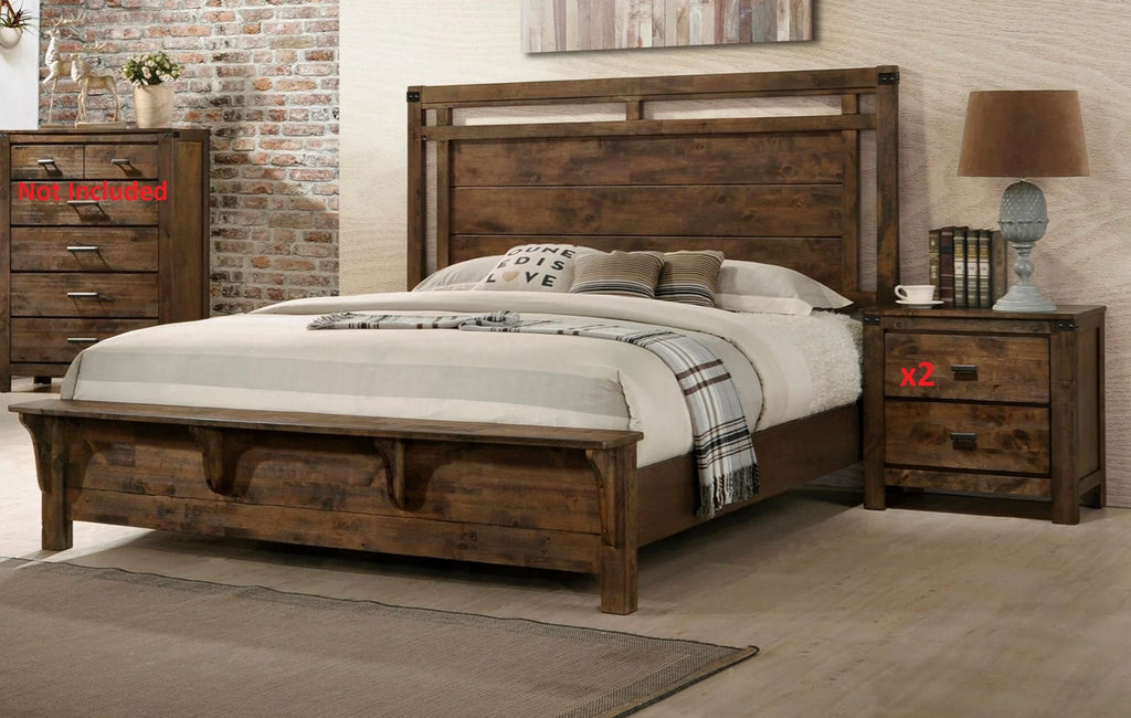 King Size Wooden Bed and 2 Nightstand Bedroom Set D60131