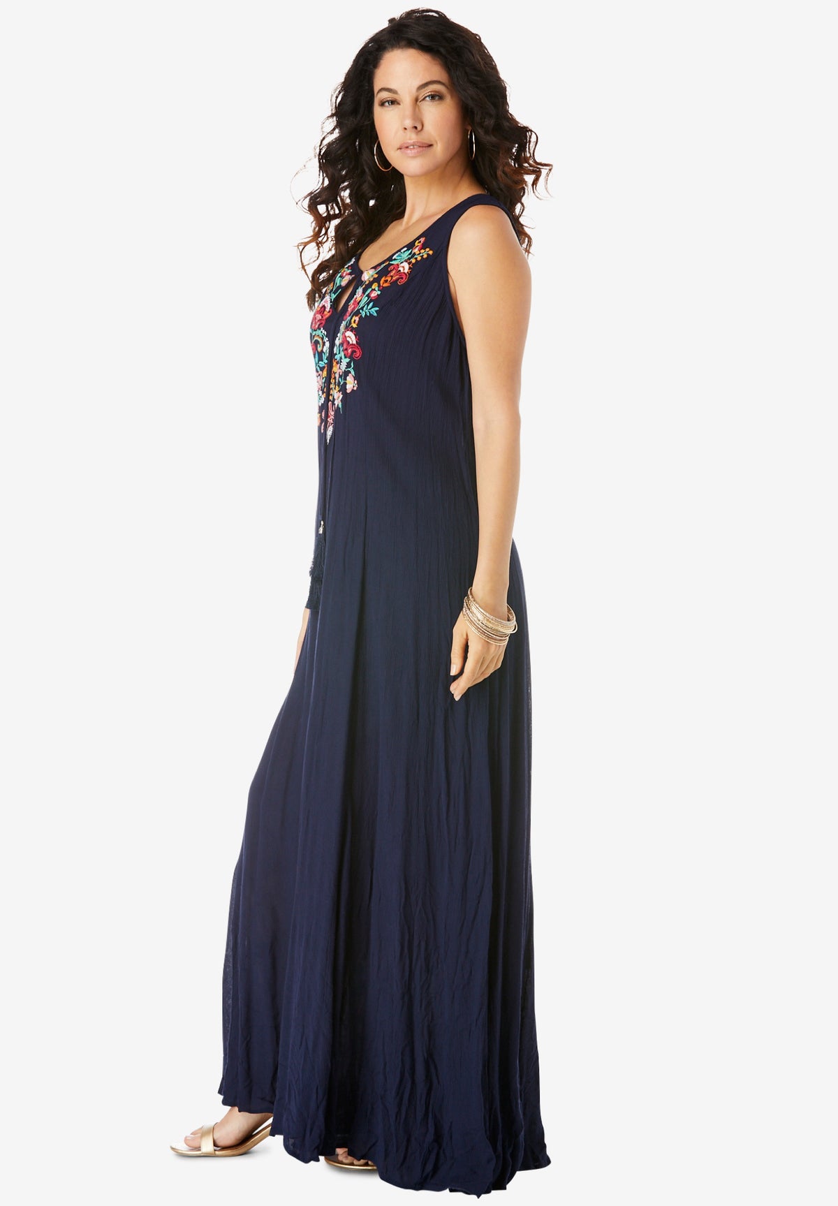 Embroidered Sleeveless Crinkle Dress S49147