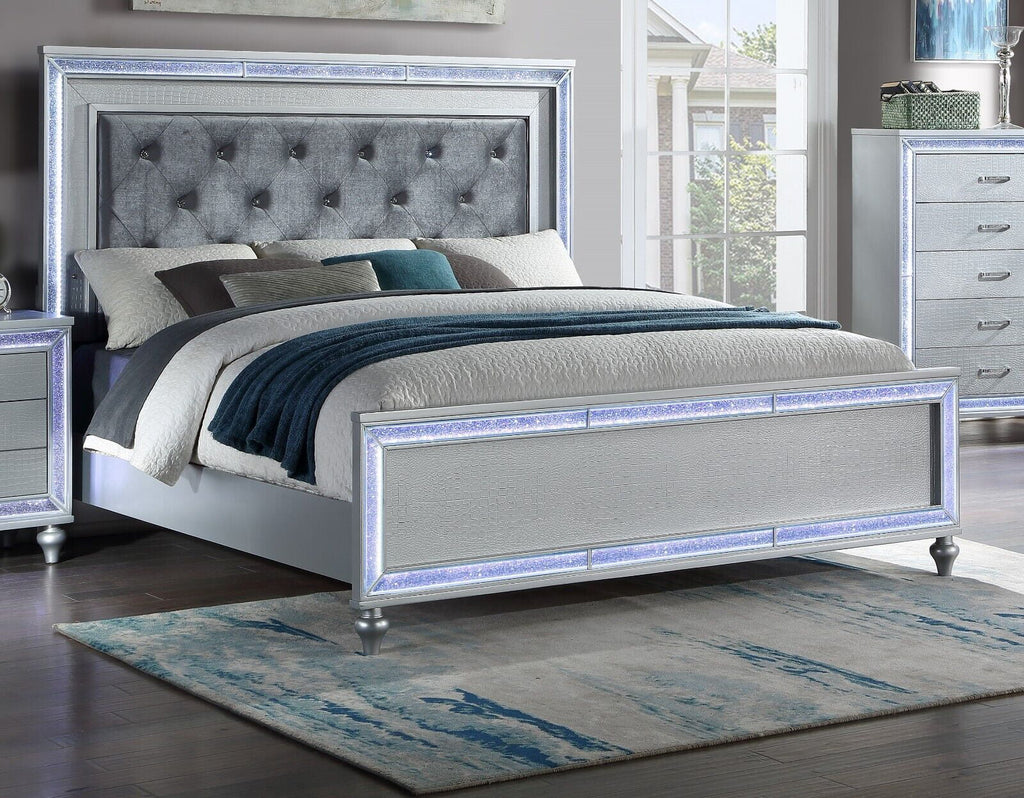 5pc King Size Upholstered Bed Dresser Mirror Nightstand Set G28323