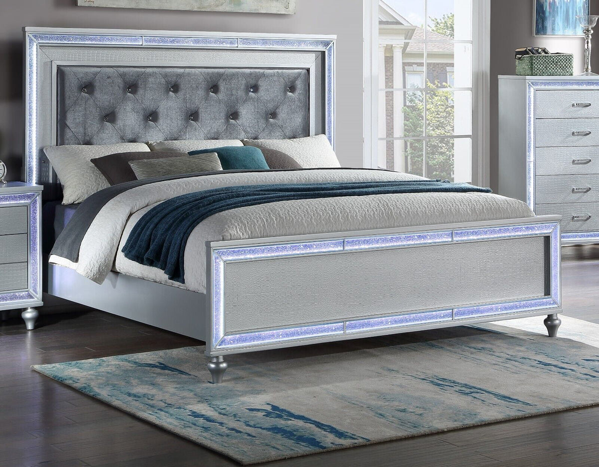 5pc King Size Upholstered Bed Dresser Mirror Nightstand Set G28323