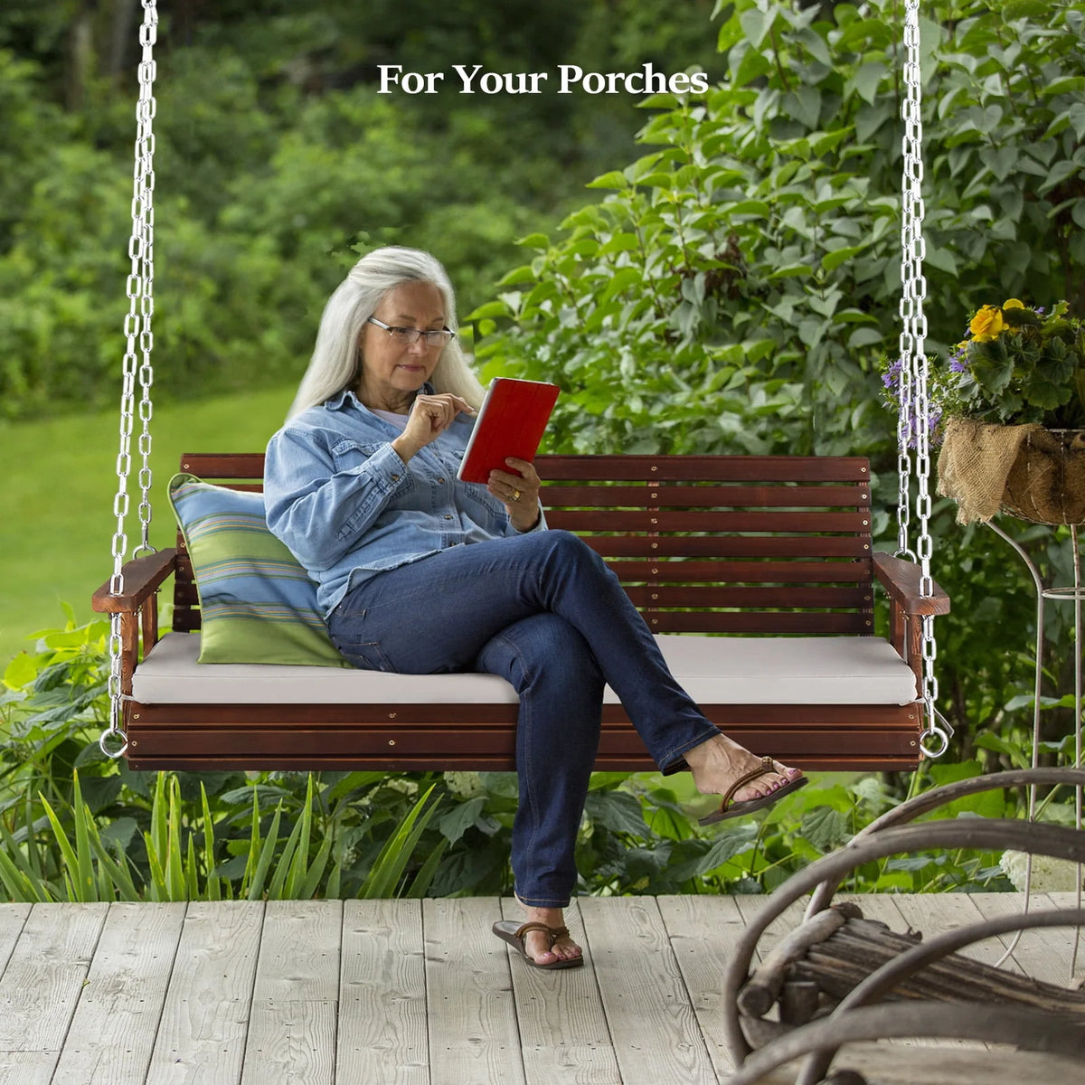 5 ft Brown Wooden Porch Swing X780514