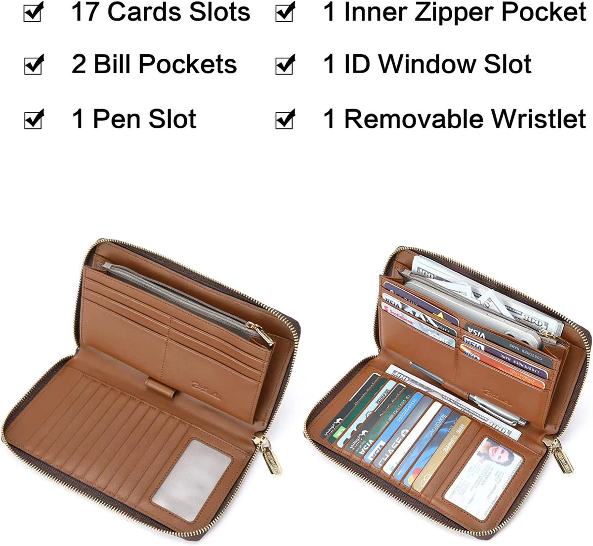 Leather Zip Around Credit Card Holder Wristlet Clutch W36656