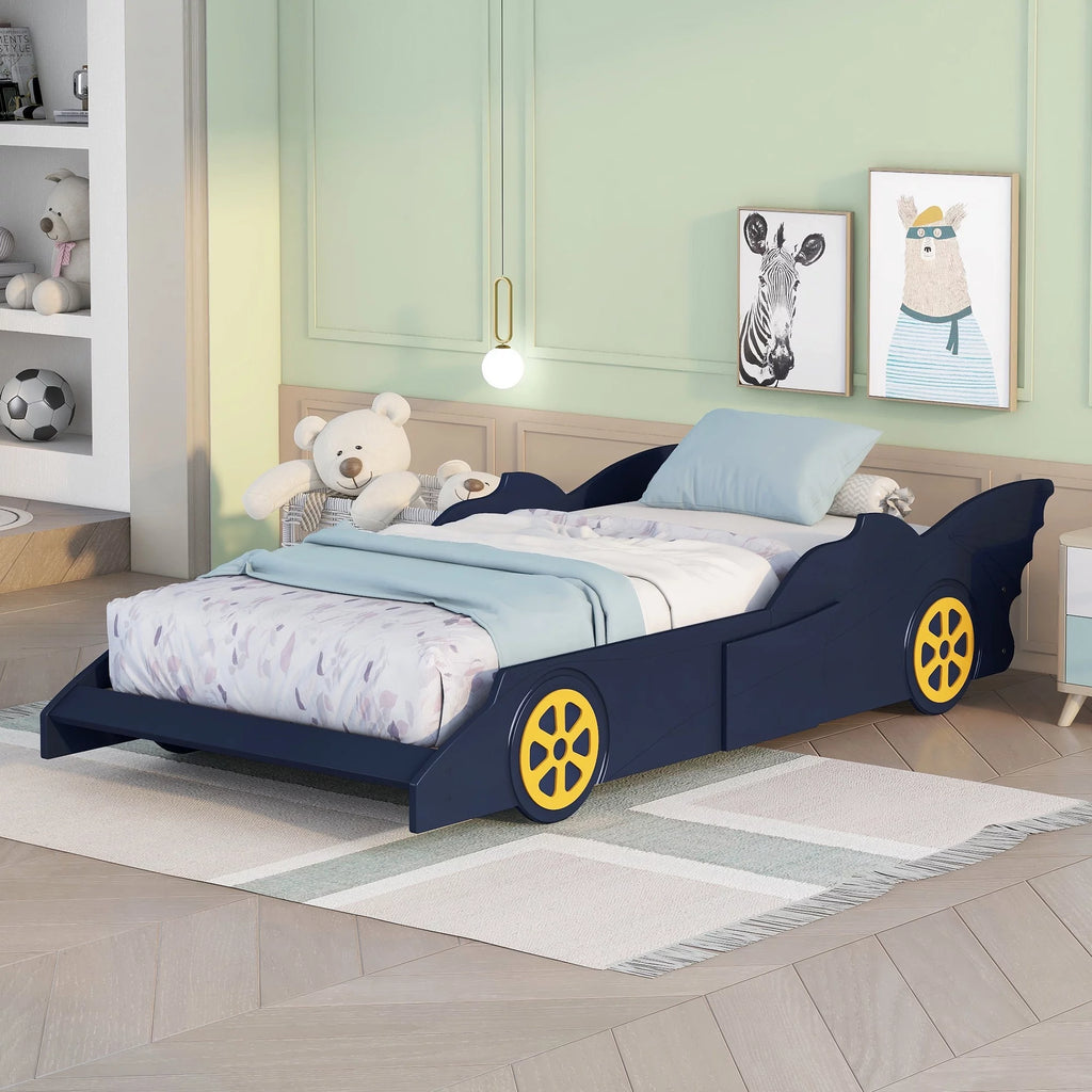 Wood Race Car-Shaped Twin Size Platform Bed E78768