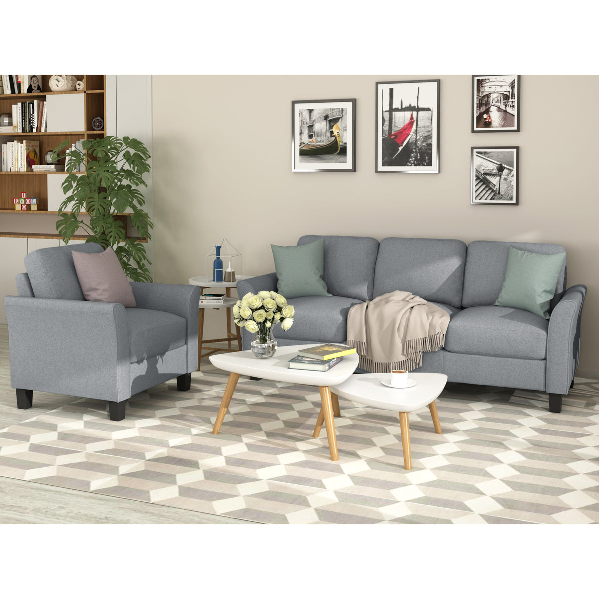 Gray Chair and 3-Seat Sofa W57663