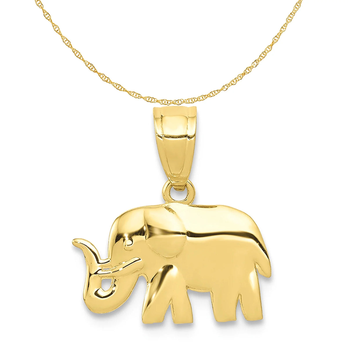 10K Yellow Gold Elephant Pendant Charm with Rope Chain Necklace 20'' E4960