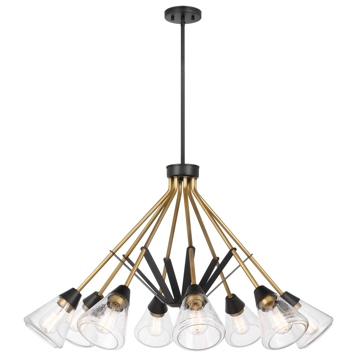 Matte Black 8 Light Chandelier with Clear Seeded Glass F1463
