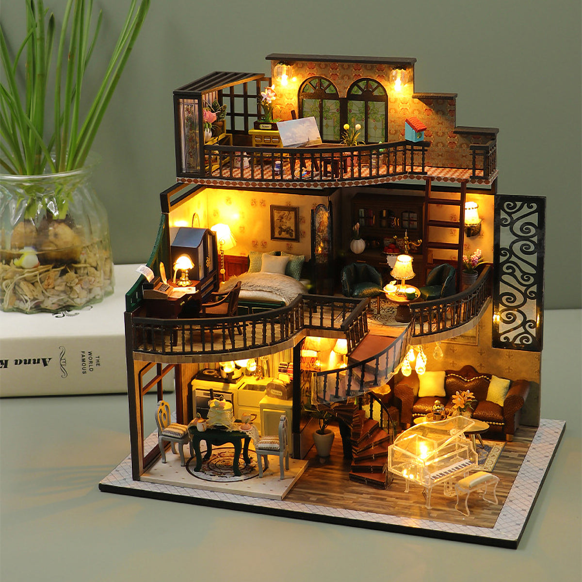 Dream Building Pavilion Dollhouse Miniature DIY House Kit with Furniture O99494