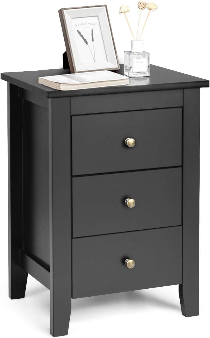 Black 3 Drawer Wooden Nightstand K6572