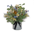 Blue 17in Artificial Arrangement with Pinecones Berries Bells and Metal Pot Base B481144