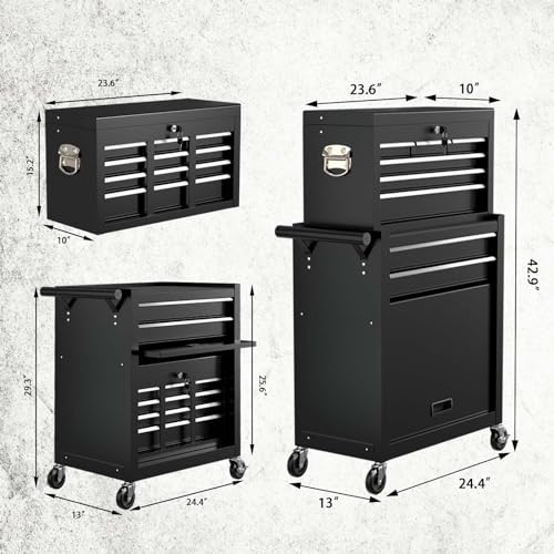 8-Drawer Rolling Metal Tool Chest with Lockable Drawer (BLACK) Z963