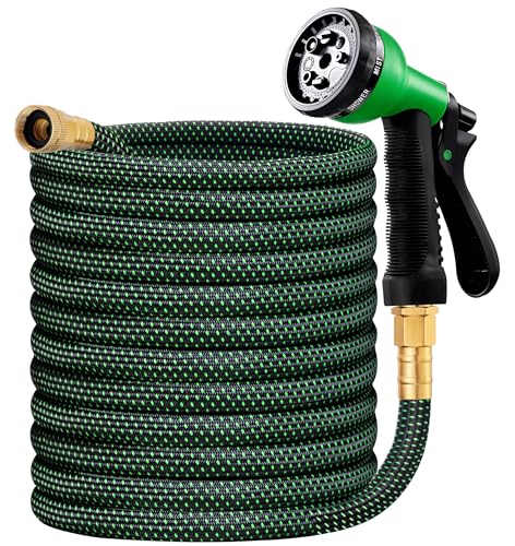 50ft Non Expandable Water Hose with 8 Watering Spray Nozzle Q339361