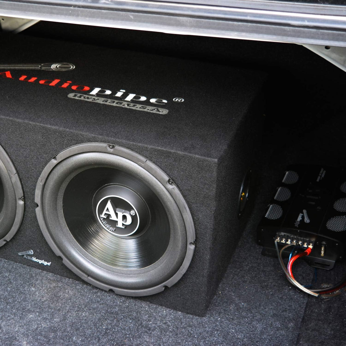 Dual 12 Inch Car Audio Subwoofer Speakers and Sealed Enclosure, 2 Channel 500 Watt Amplifier, and Wire Installation Kit B12961