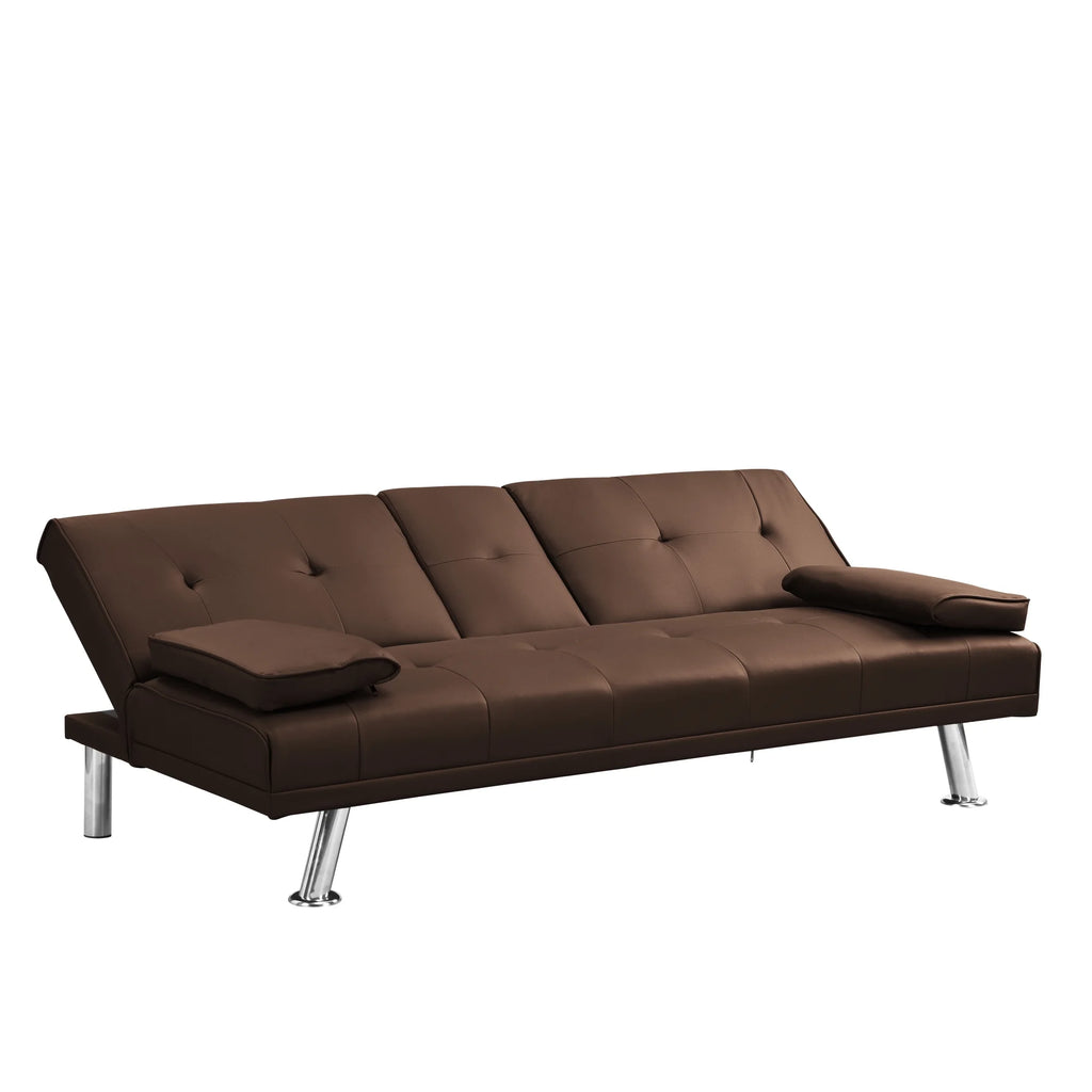 Brown PVC Sofa Bed with Armrest and Wood Frame N96678