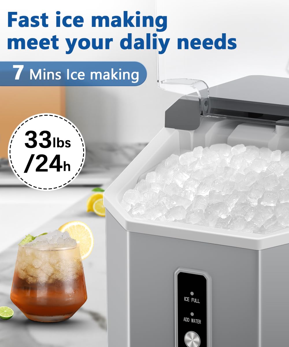 Portable Nugget Ice Maker with Handle, Ice Scoop and Basket R572245
