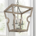 Farmhouse Chandelier 4-Light Brown Wood with Rust Accent V90754