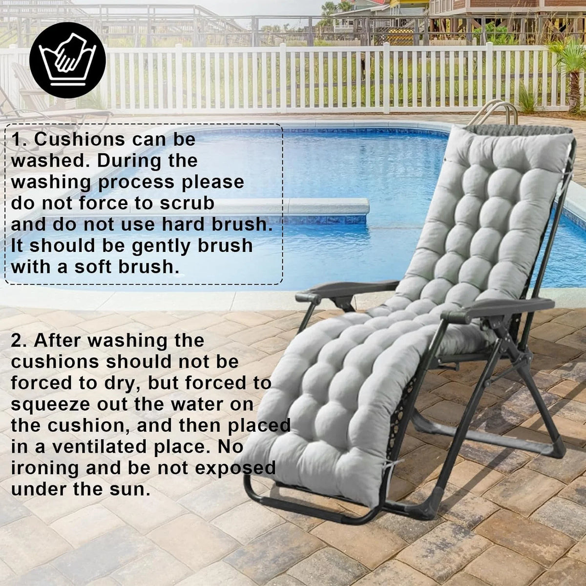 61in Gray Padded Patio Lounger Cushion N3156