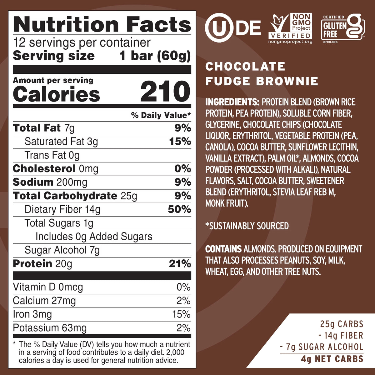 Vegan Protein Bars Chocolate Fudge Brownie Box of 12 Q6326