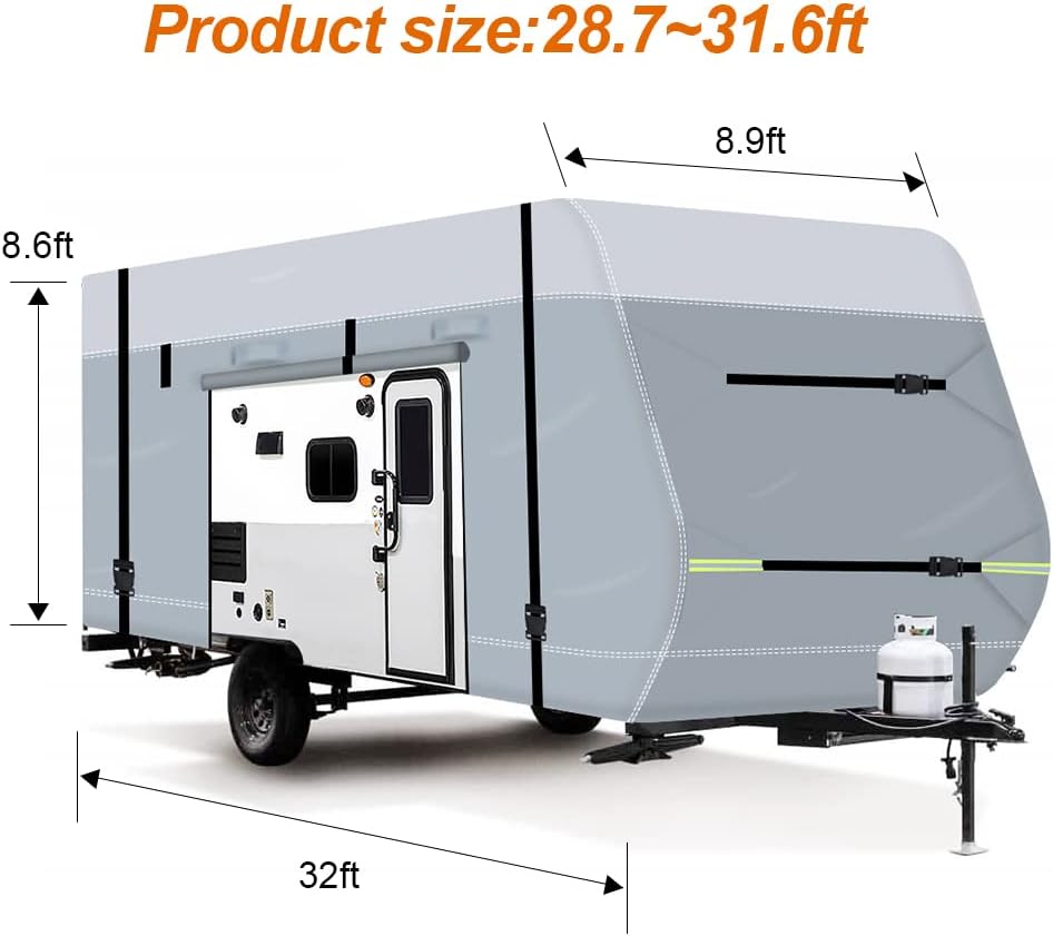 600D Waterproof Oxford Travel Trailer Camper Cover with Tire Cover, Tongue Jack Cover F191872