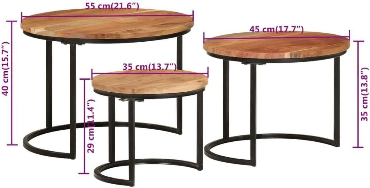 Solid Acacia Wood Nesting Side Tables Set of 3 M734