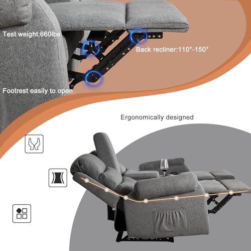 Grey Manual Reclining Loveseat Sofa 2 Seater with Cup Holders O70618