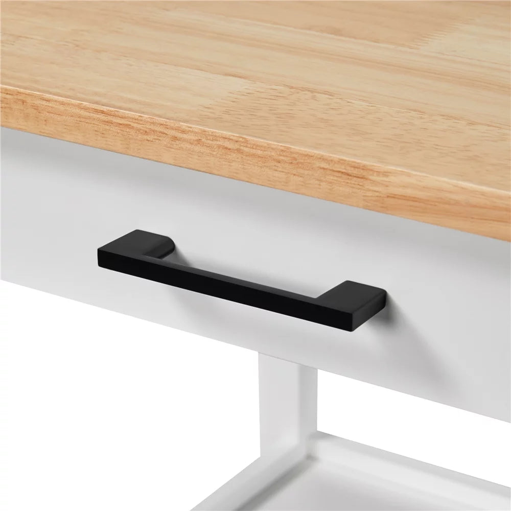 White Rolling Kitchen Island Cart with Wood Top T4504