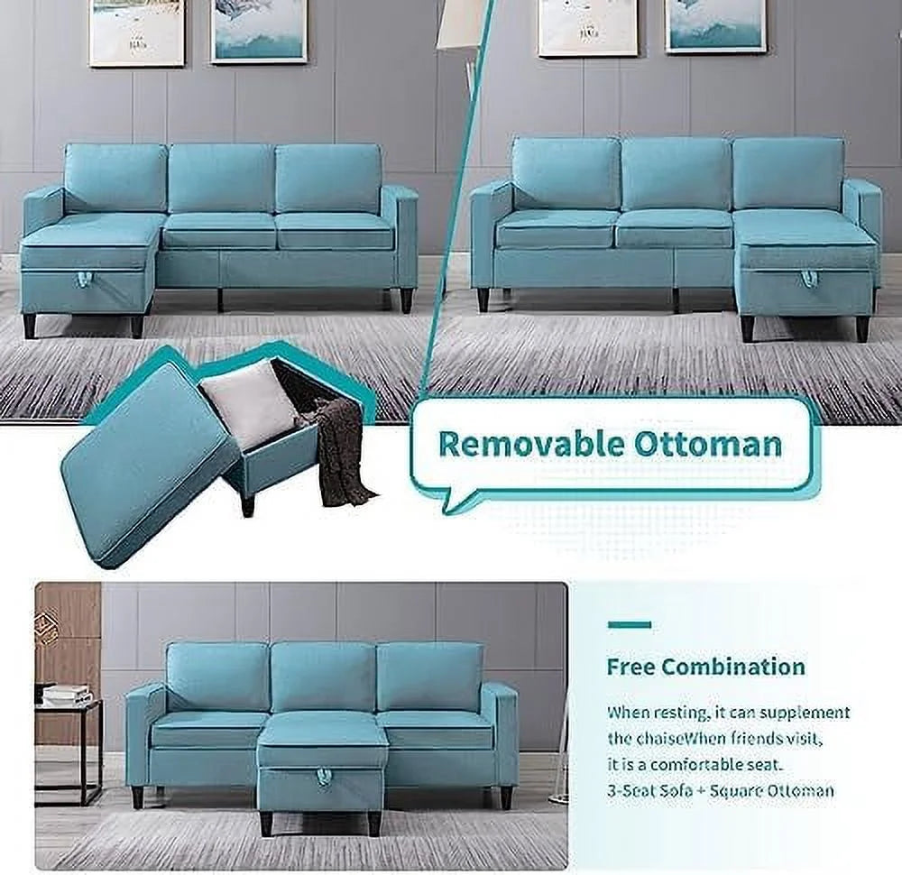 Convertible Sectional Sofa L Shaped Couch with Reversible Ottoman H415