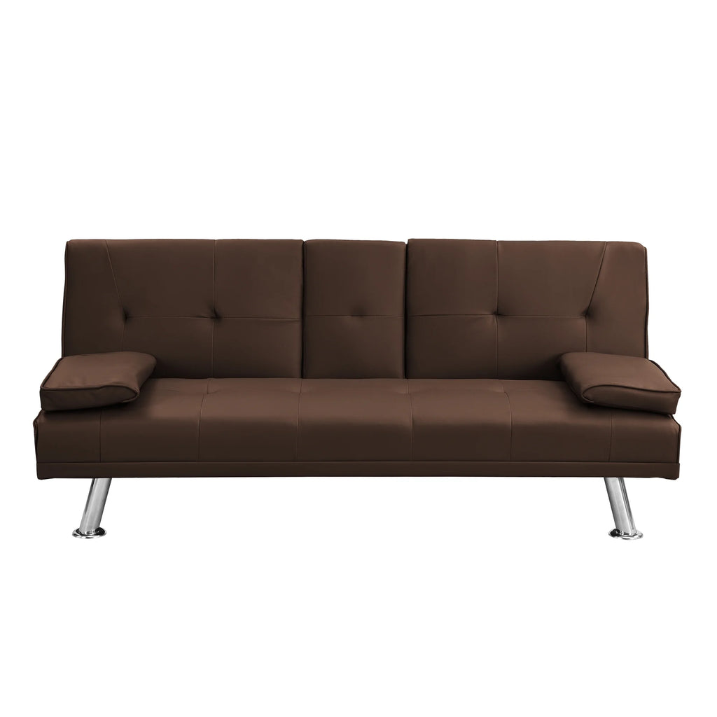 Brown PVC Sofa Bed with Armrest and Wood Frame N96678
