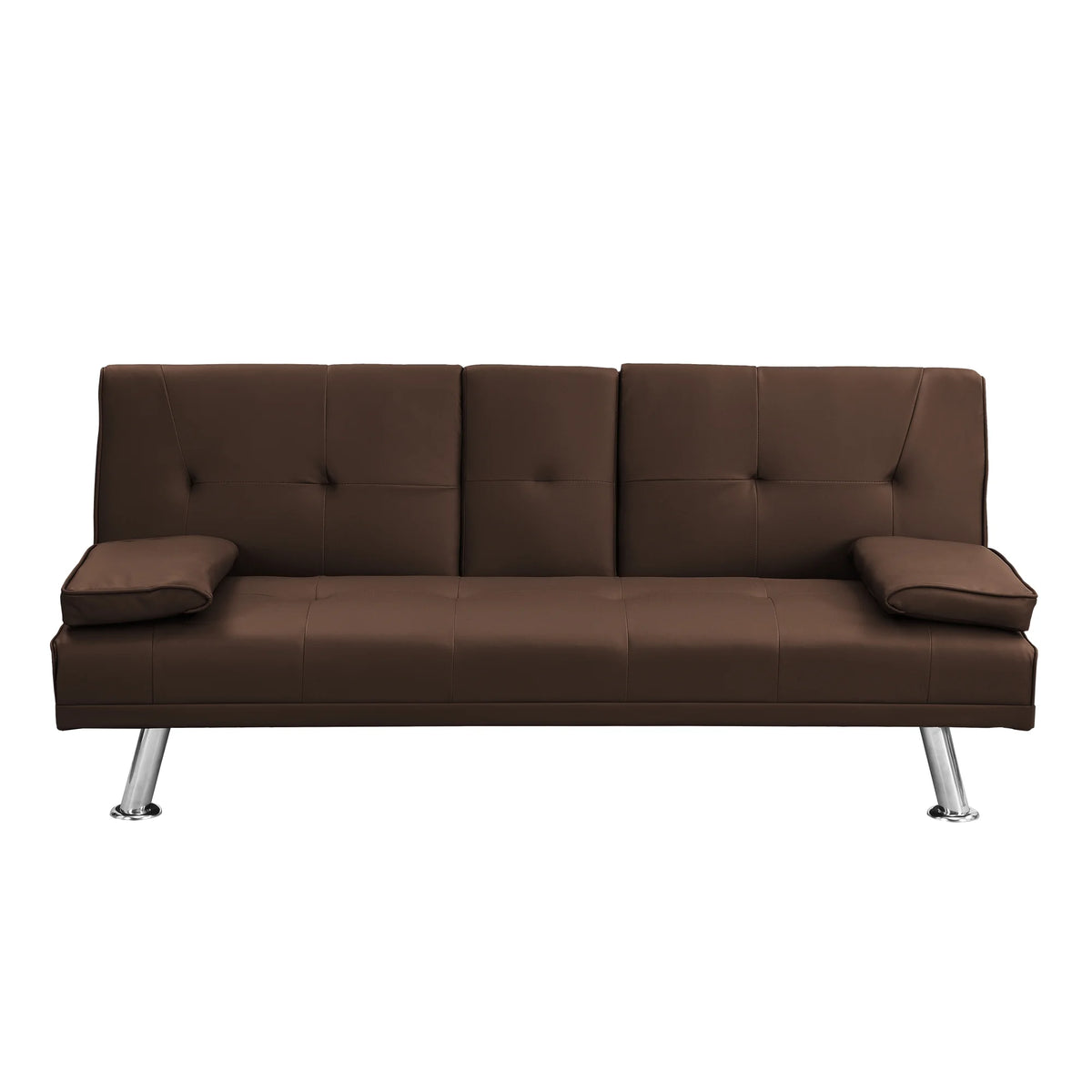 Brown PVC Sofa Bed with Armrest and Wood Frame N96678