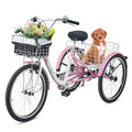 7 Speed Adult Tricycle with Front & Rear Removable Wheeled Baskets, 24 26 inch E27572