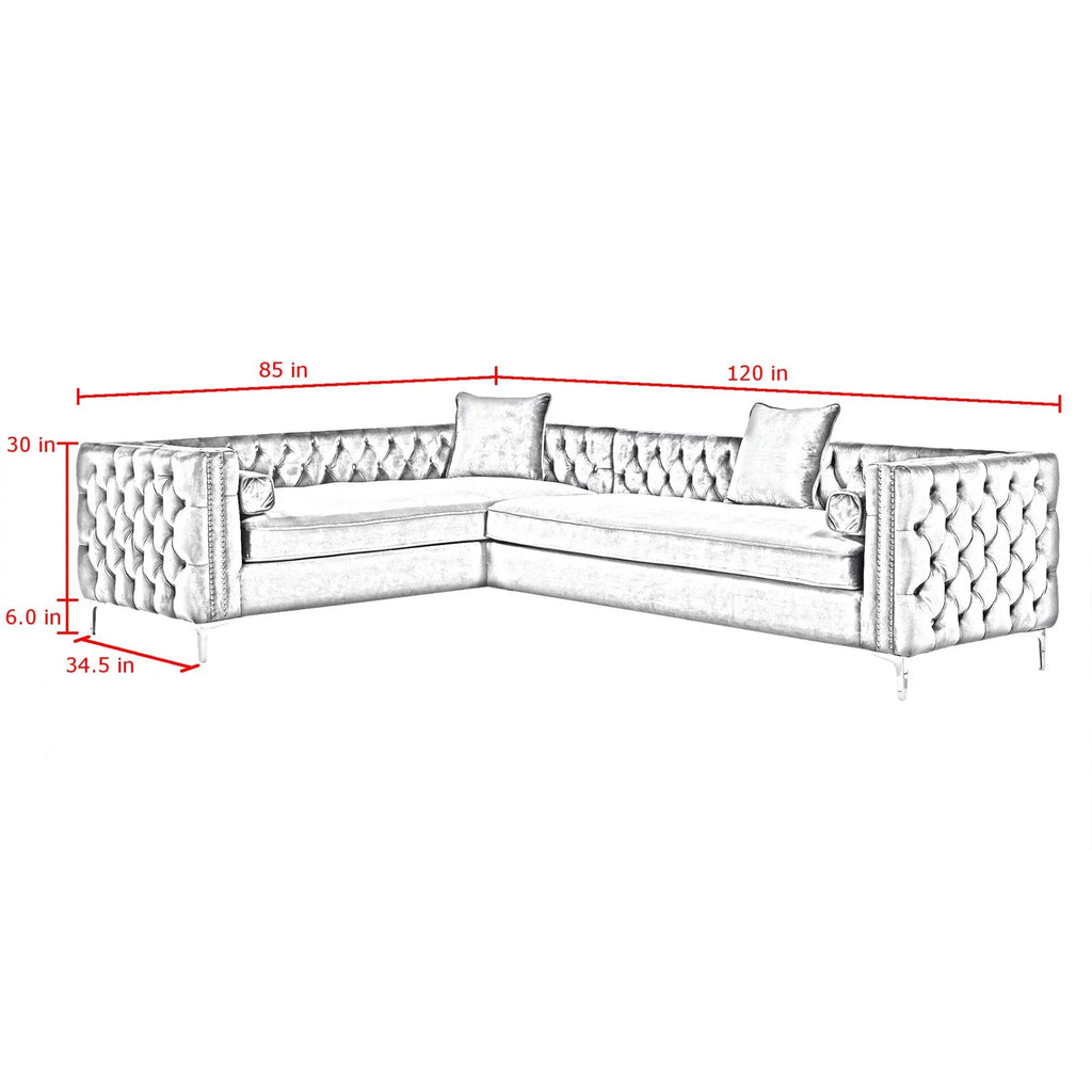 Grey Velvet Corner Sectional Sofa E603175