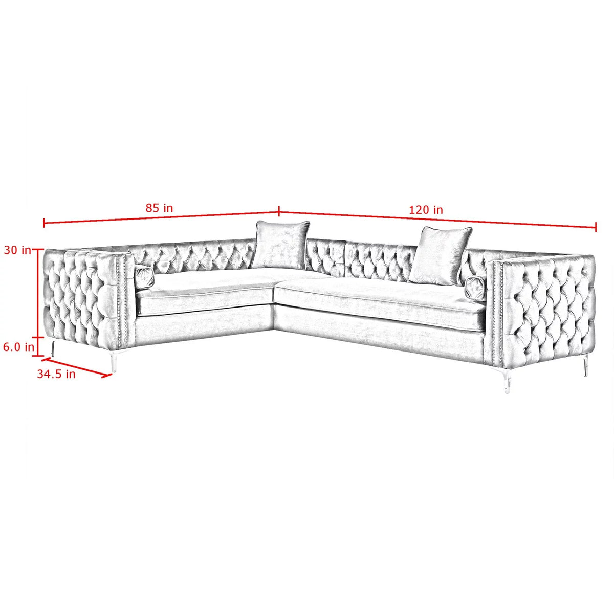 Grey Velvet Corner Sectional Sofa E603175