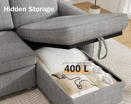 Dark Grey Sleeper Sofa Bed with Reversible Storage Chaise O65282