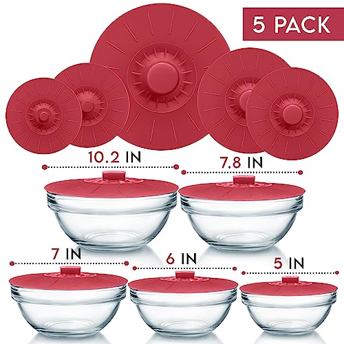 Silicone Bowl Lids Green Set of 5 Reusable Suction Seal Covers S243