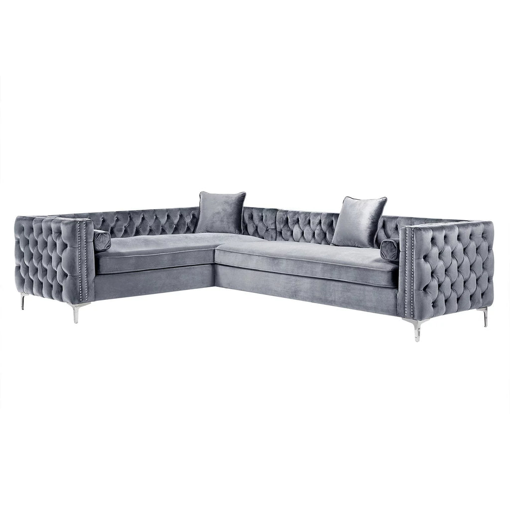 Grey Velvet Corner Sectional Sofa E603175