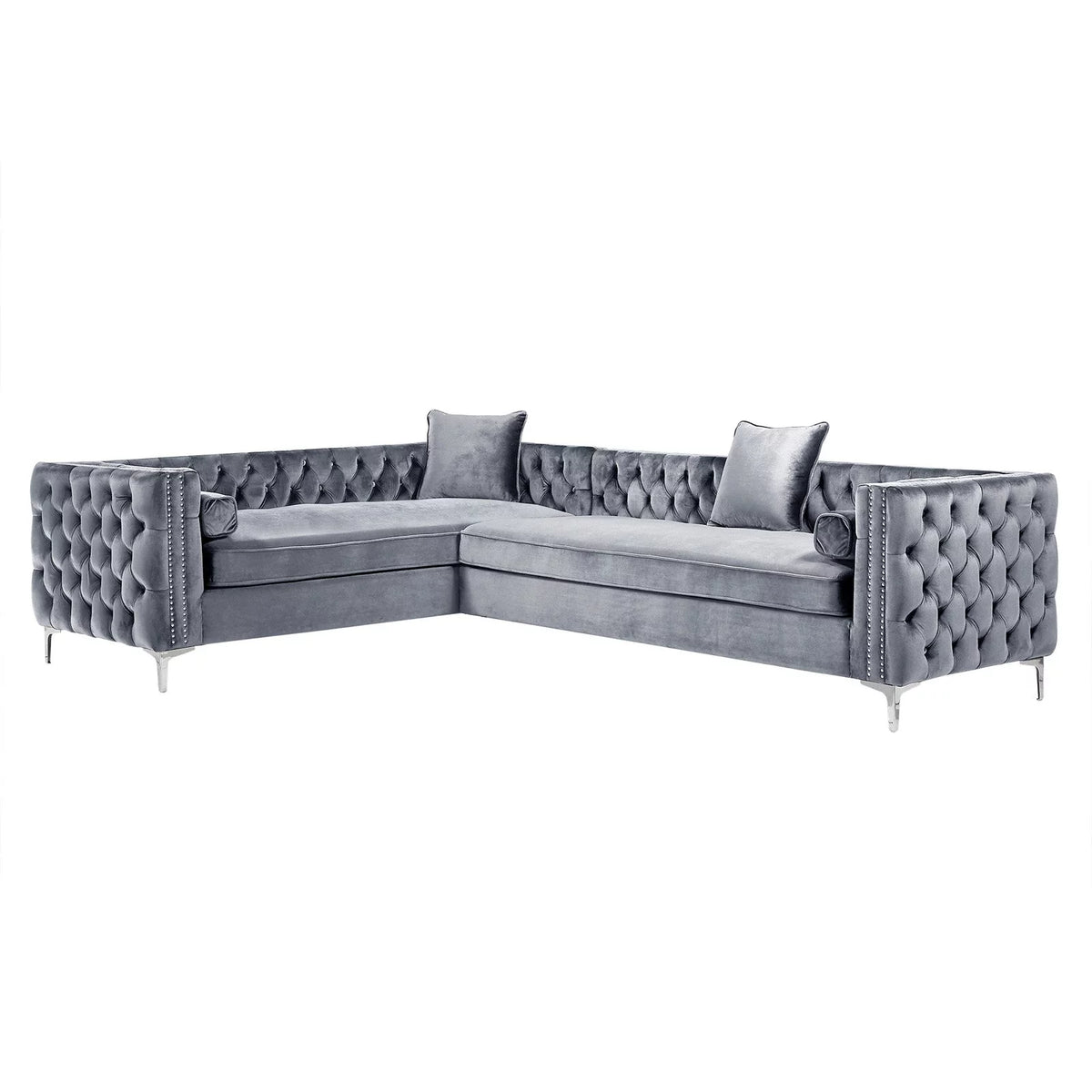 Grey Velvet Corner Sectional Sofa E603175