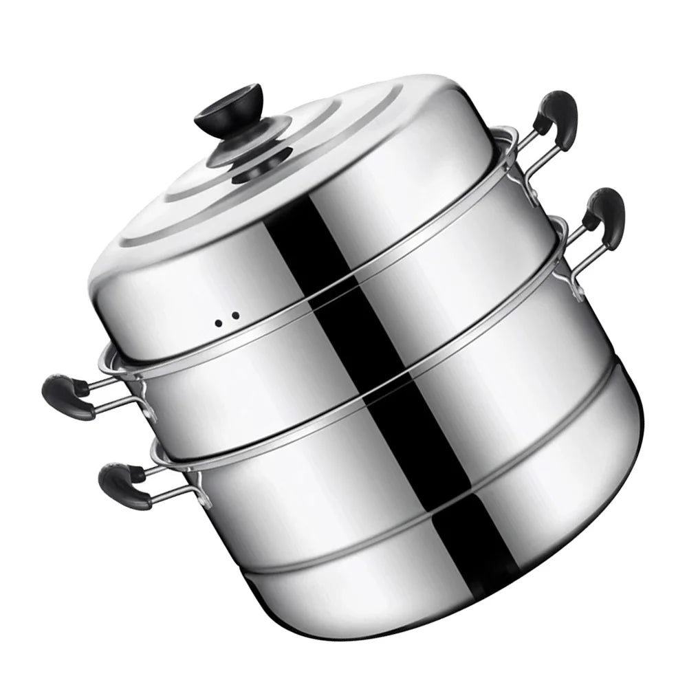 1pc Stainless Steel Three Layers Steamer Pot W950