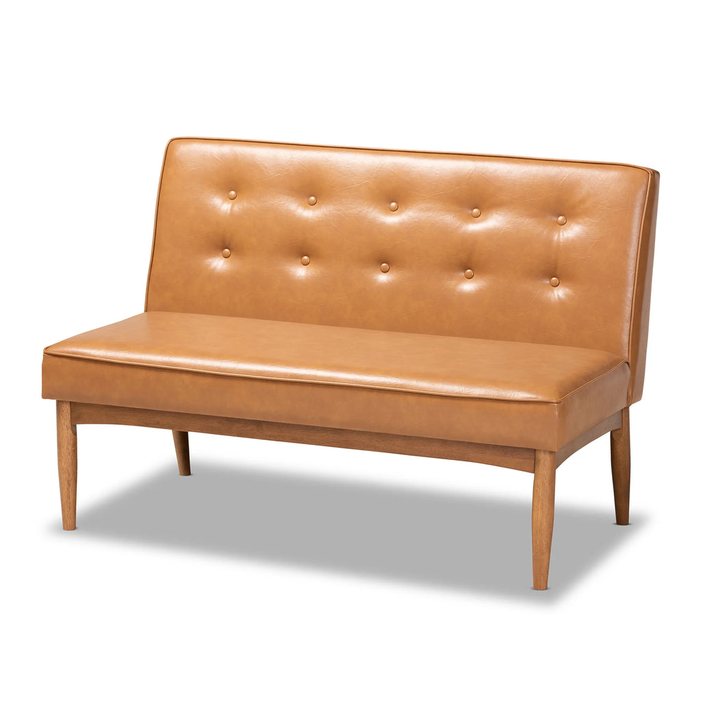 Tan Faux Leather Upholstered Wood Dining Corner Sofa Bench F760782