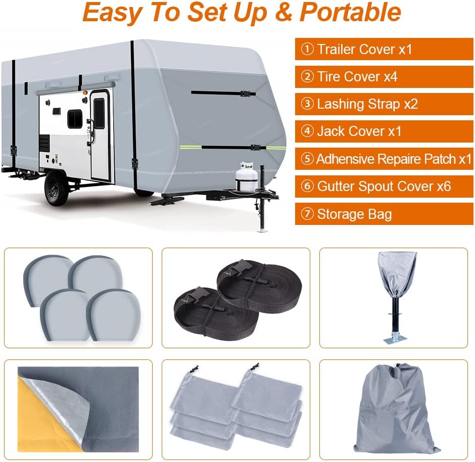 600D Waterproof Oxford Travel Trailer Camper Cover with Tire Cover, Tongue Jack Cover F191872