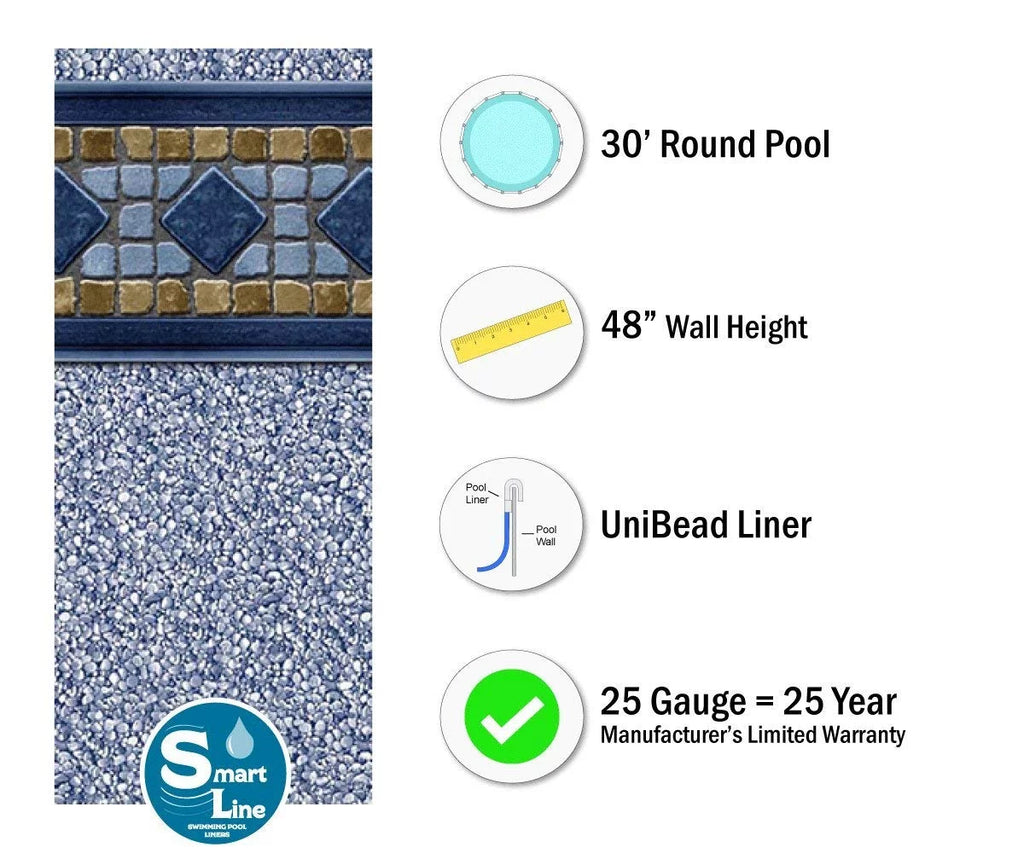 30' Round Unibead Pool Liner 48" Height 25 Gauge X566060