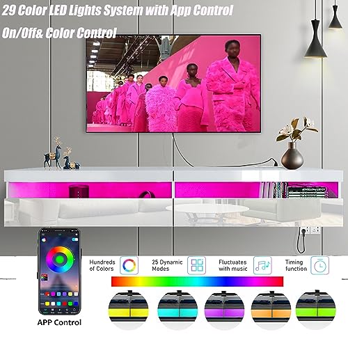 71" Floating TV Stand with Led Lights and Power Outlet V475