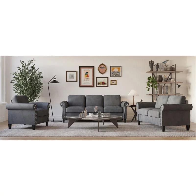 Gray Polyester Fabric Loveseat W54292