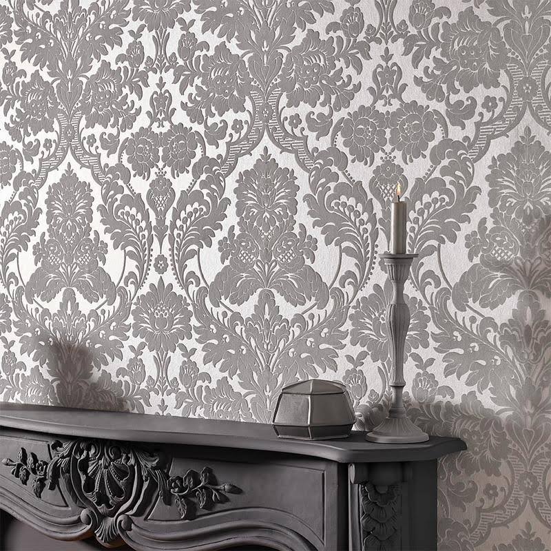 Cobalt Damask Flock Wallpaper C37264
