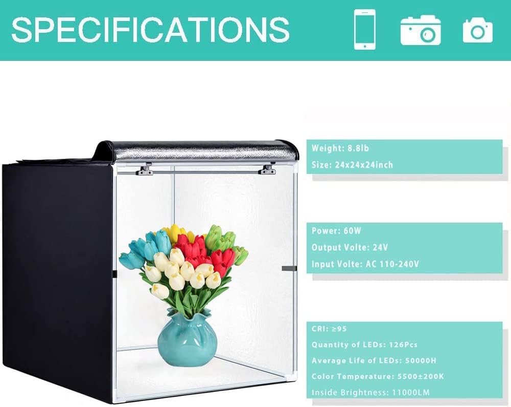 Portable 24 x 24 Inch Photo Studio Light Box with LED Lights and 3 Color Backdrops N76660
