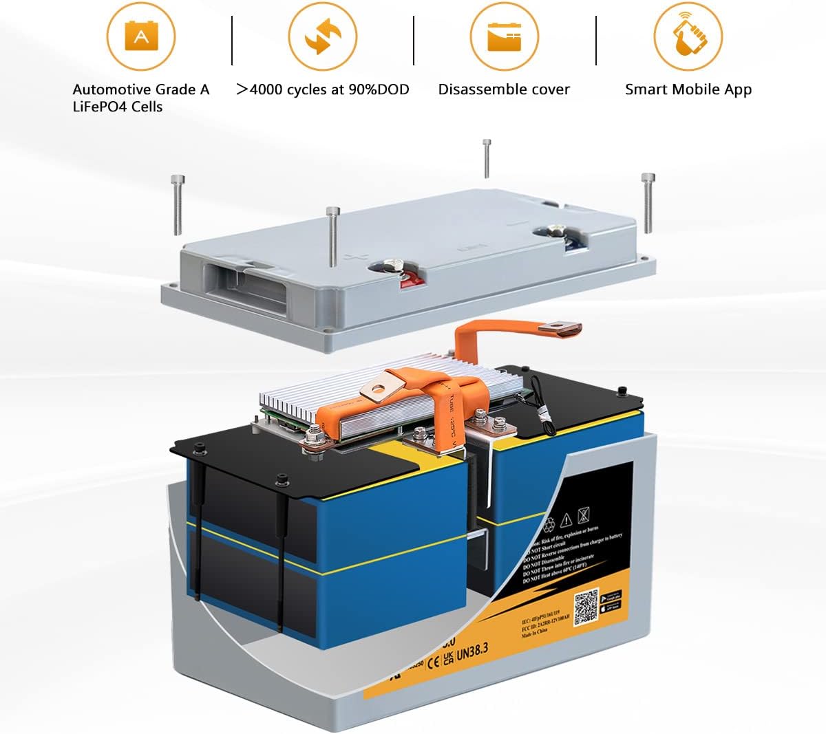 12V 100Ah LiFePO4 Battery with Bluetooth 4000 Cycles Built-in BMS 2Pack R5345