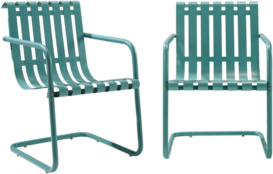 Caribbean Blue Metal Outdoor Spring Chair (Set of 2) X4757
