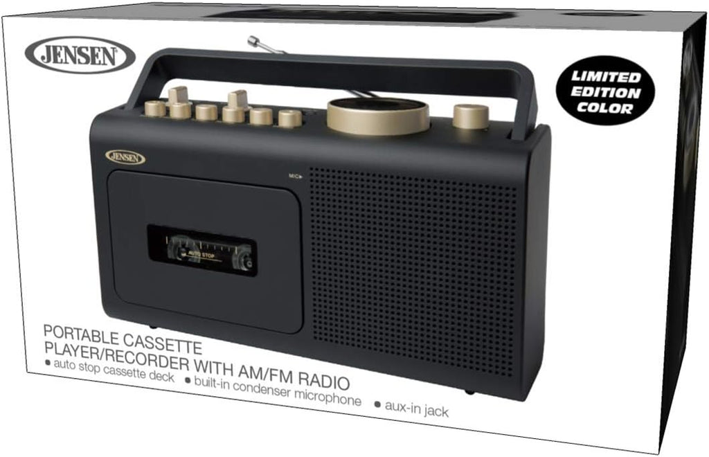 Portable Boombox AM/FM Radio & Tape Cassette Player with Aux Input & Built in Speakers W557