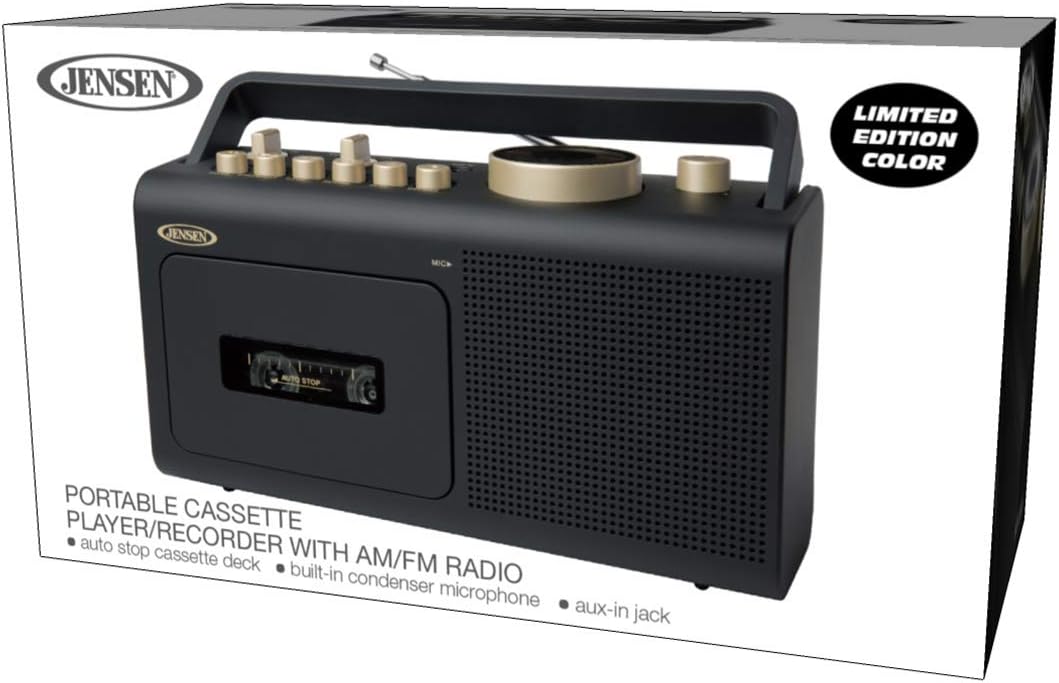 Portable Boombox AM/FM Radio & Tape Cassette Player with Aux Input & Built in Speakers W557