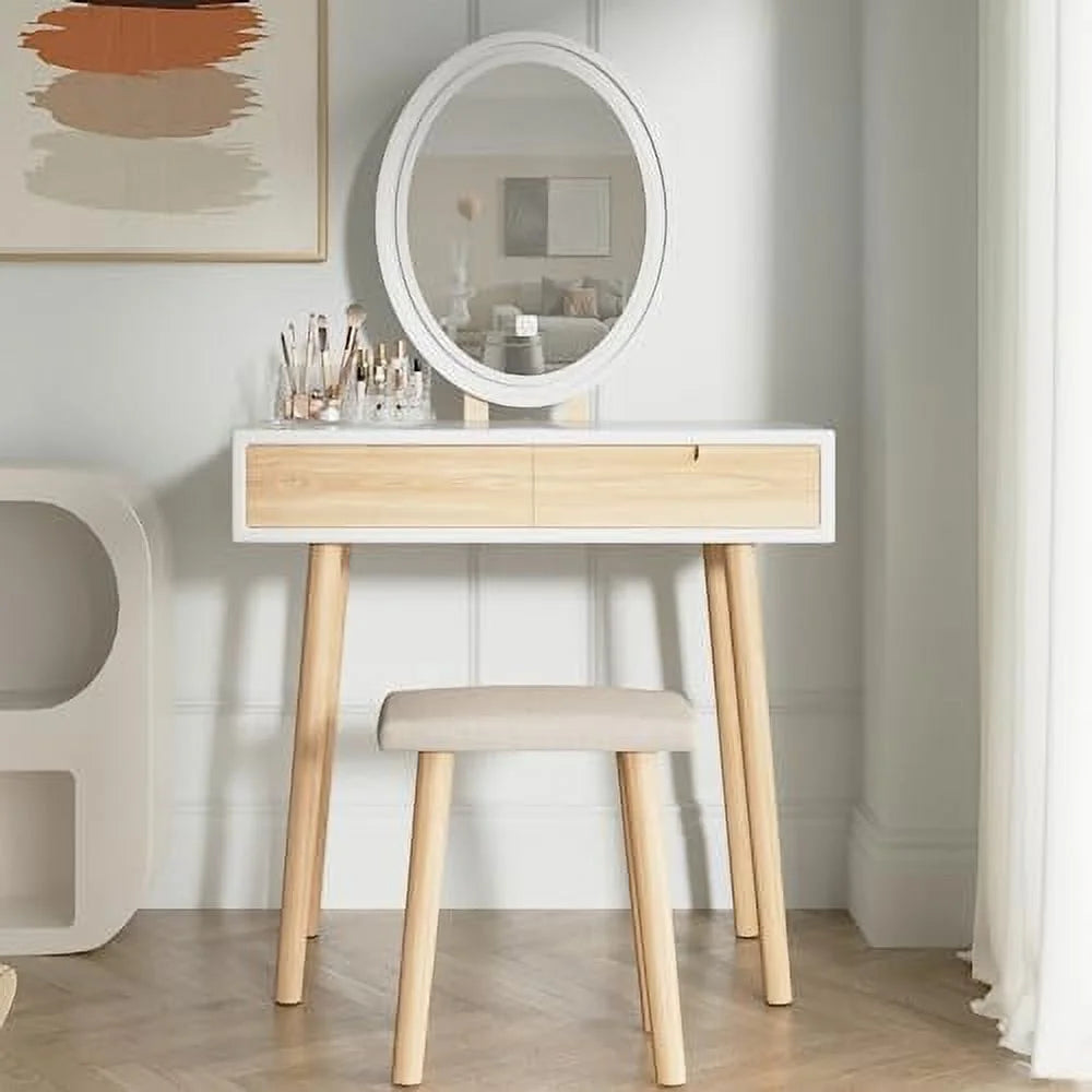 Makeup Vanity Table Set with Lighted Mirror and Stool E574